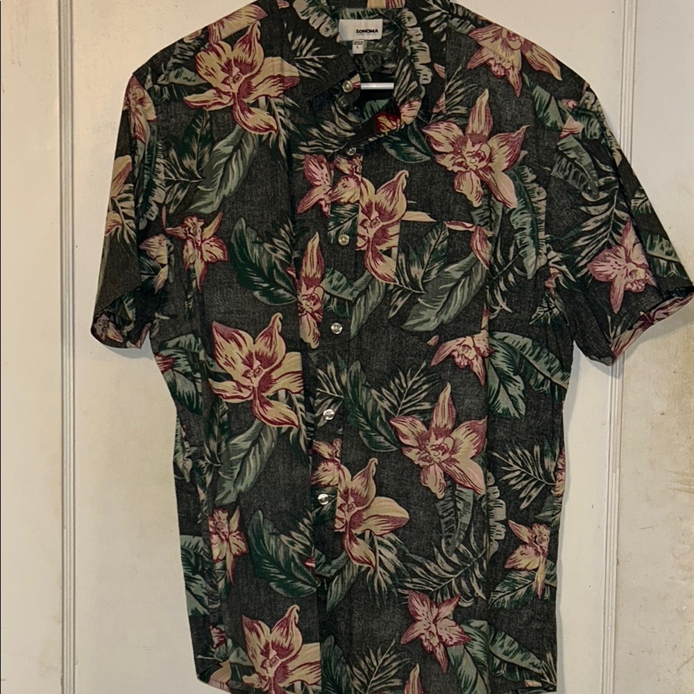 Sonoma Black and Green Casual Button Down Shirt
